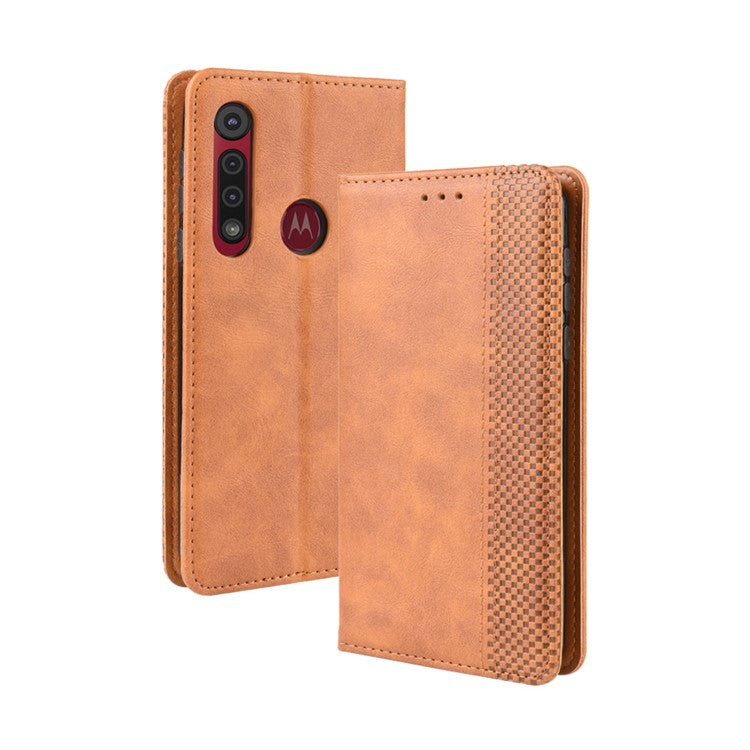 Vintage Style Stand Leather Wallet Stand Case for Motorola Moto G8 Plus - Brown