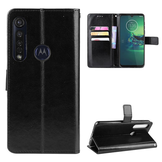 Crazy Horse Magnetic Leather Stand Case for Motorola Moto G8 Plus - Black