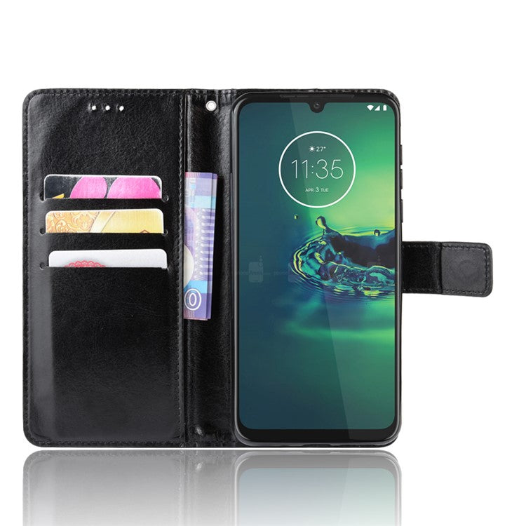 Crazy Horse Magnetic Leather Stand Case for Motorola Moto G8 Plus - Black
