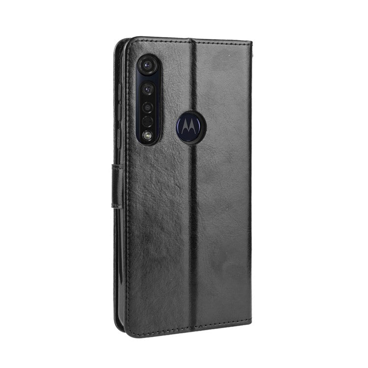 Crazy Horse Magnetic Leather Stand Case for Motorola Moto G8 Plus - Black