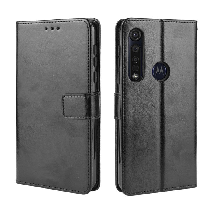Crazy Horse Magnetic Leather Stand Case for Motorola Moto G8 Plus - Black