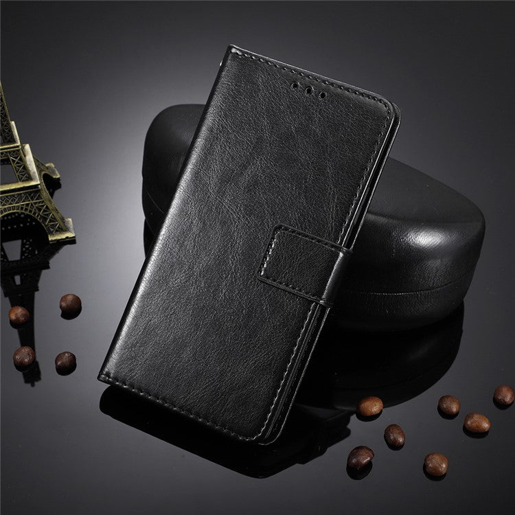Crazy Horse Magnetic Leather Stand Case for Motorola Moto G8 Plus - Black