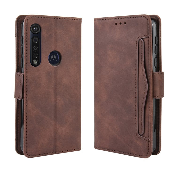 Wallet Stand Leather Protective Phone Case with Multiple Card Slots for Motorola Moto G8 Plus - Brown