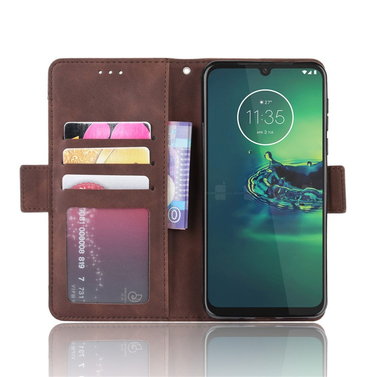 Wallet Stand Leather Protective Phone Case with Multiple Card Slots for Motorola Moto G8 Plus - Brown