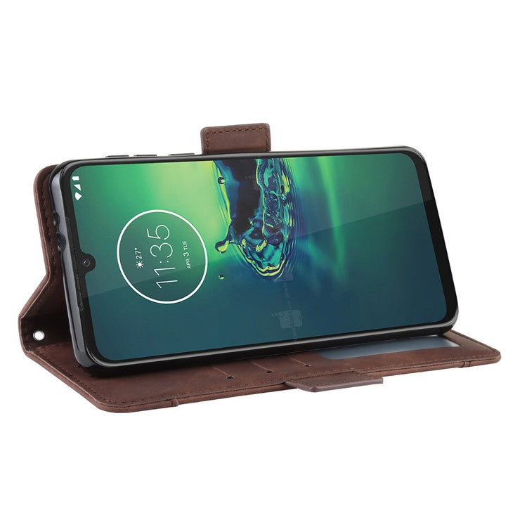 Wallet Stand Leather Protective Phone Case with Multiple Card Slots for Motorola Moto G8 Plus - Brown