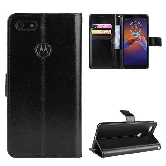 Crazy Horse Surface Leather Wallet Shell Case for Motorola Moto E6 Play - Black