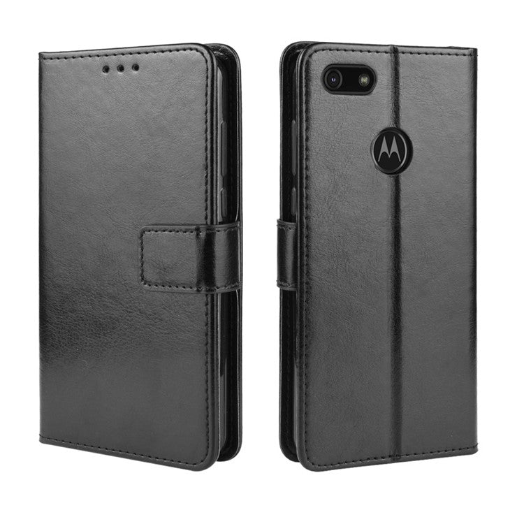 Crazy Horse Surface Leather Wallet Shell Case for Motorola Moto E6 Play - Black