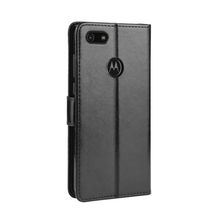 Crazy Horse Surface Leather Wallet Shell Case for Motorola Moto E6 Play - Black