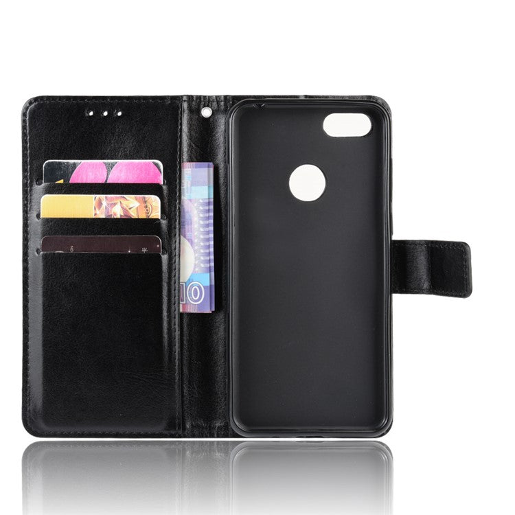Crazy Horse Surface Leather Wallet Shell Case for Motorola Moto E6 Play - Black