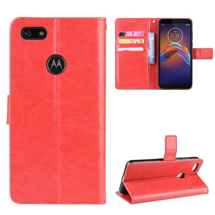 Crazy Horse Surface Leather Wallet Shell Case for Motorola Moto E6 Play - Red