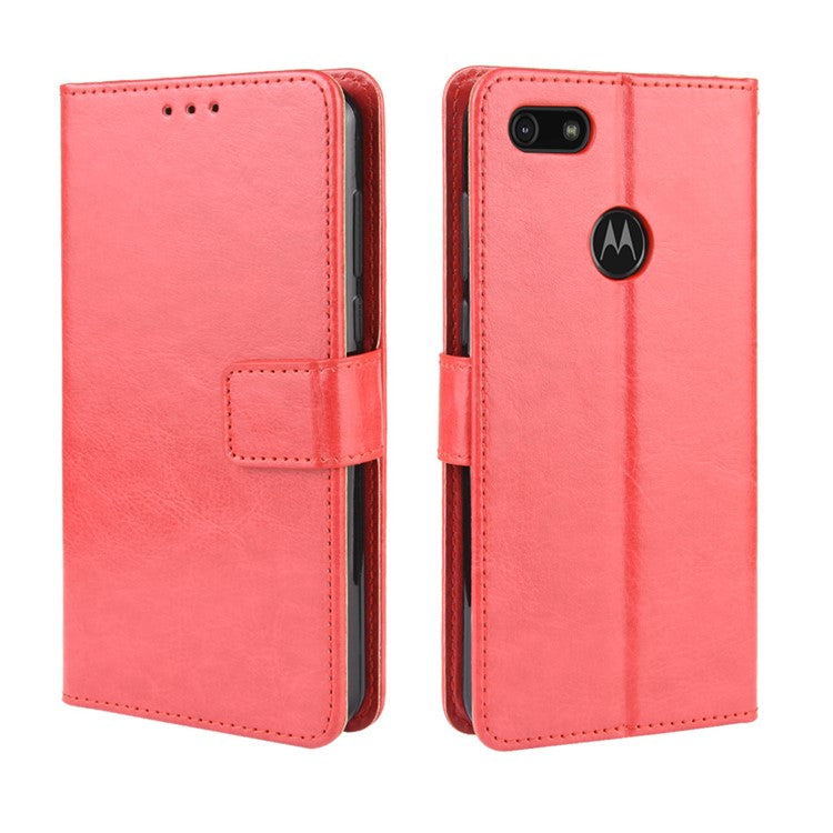 Crazy Horse Surface Leather Wallet Shell Case for Motorola Moto E6 Play - Red