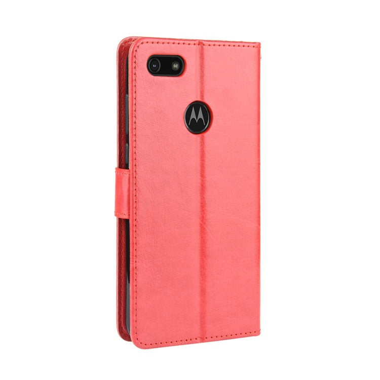 Crazy Horse Surface Leather Wallet Shell Case for Motorola Moto E6 Play - Red