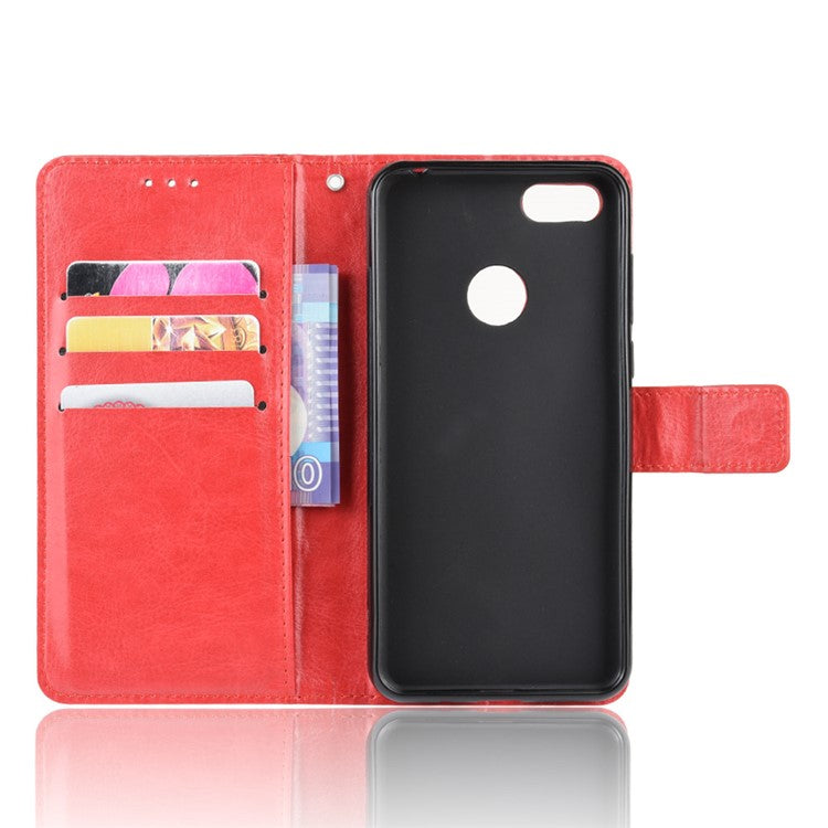 Crazy Horse Surface Leather Wallet Shell Case for Motorola Moto E6 Play - Red