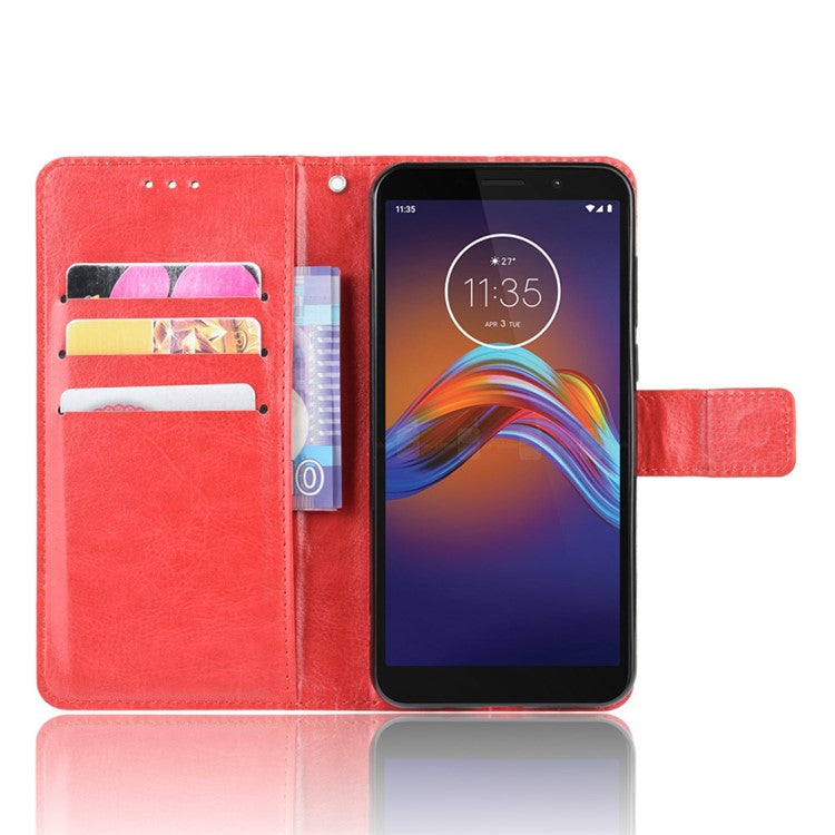 Crazy Horse Surface Leather Wallet Shell Case for Motorola Moto E6 Play - Red