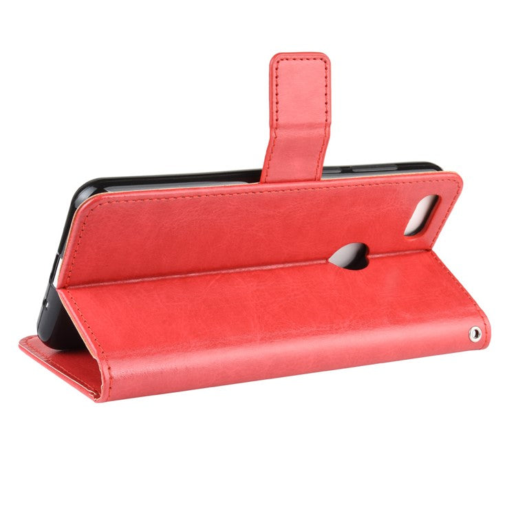 Crazy Horse Surface Leather Wallet Shell Case for Motorola Moto E6 Play - Red