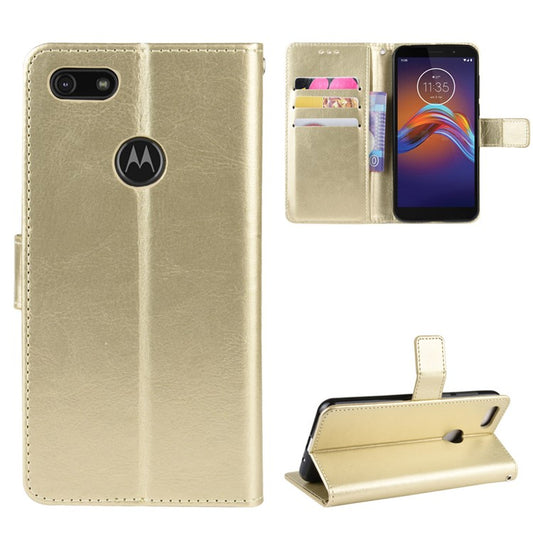 Crazy Horse Surface Leather Wallet Shell Case for Motorola Moto E6 Play - Gold