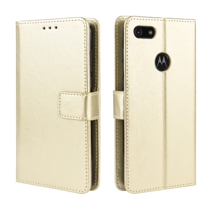 Crazy Horse Surface Leather Wallet Shell Case for Motorola Moto E6 Play - Gold