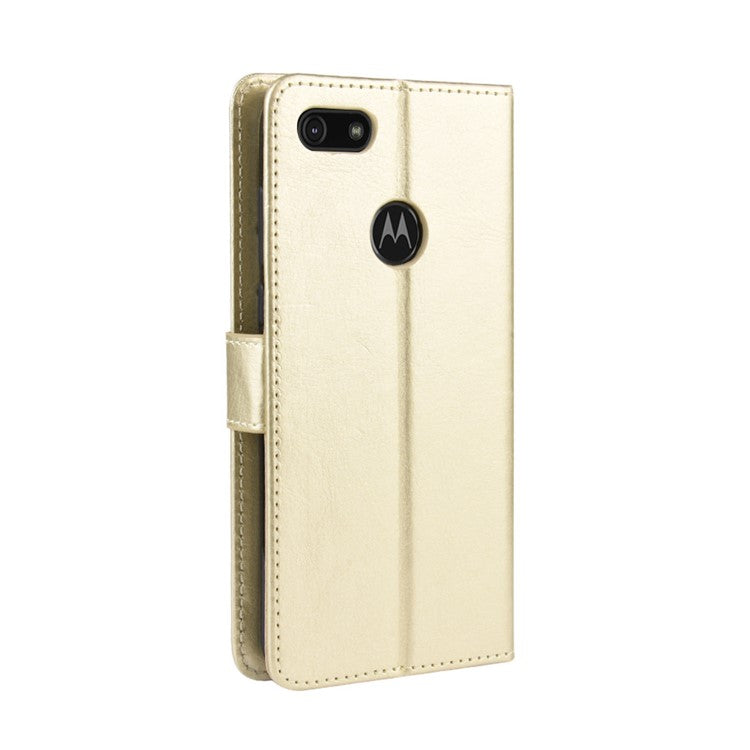 Crazy Horse Surface Leather Wallet Shell Case for Motorola Moto E6 Play - Gold