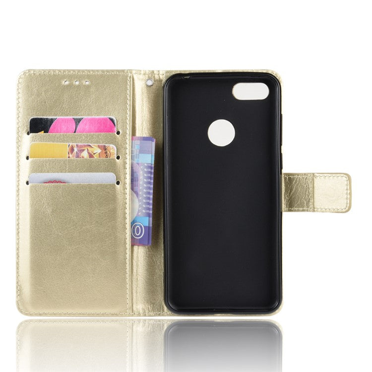 Crazy Horse Surface Leather Wallet Shell Case for Motorola Moto E6 Play - Gold