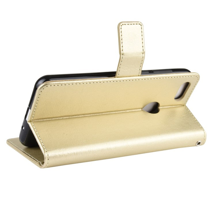 Crazy Horse Surface Leather Wallet Shell Case for Motorola Moto E6 Play - Gold