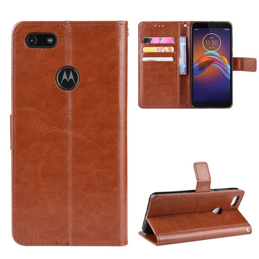 Crazy Horse Surface Leather Wallet Shell Case for Motorola Moto E6 Play - Brown
