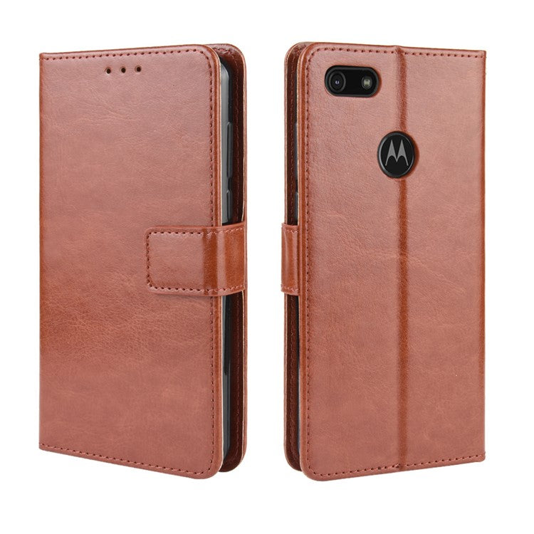 Crazy Horse Surface Leather Wallet Shell Case for Motorola Moto E6 Play - Brown
