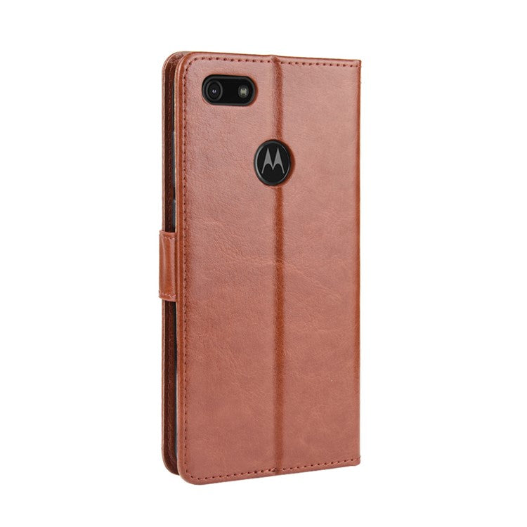 Crazy Horse Surface Leather Wallet Shell Case for Motorola Moto E6 Play - Brown