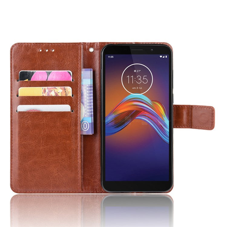 Crazy Horse Surface Leather Wallet Shell Case for Motorola Moto E6 Play - Brown