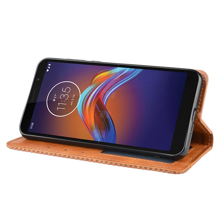 Retro Style Skin PU Leather Wallet Cover for Motorola Moto E6 Play - Brown