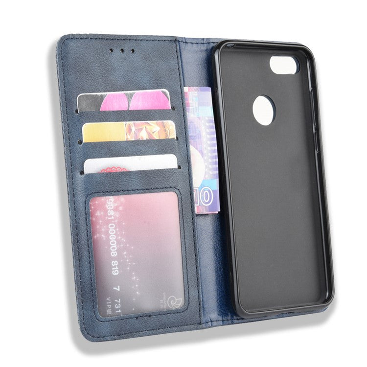 Retro Style Skin PU Leather Wallet Cover for Motorola Moto E6 Play - Blue