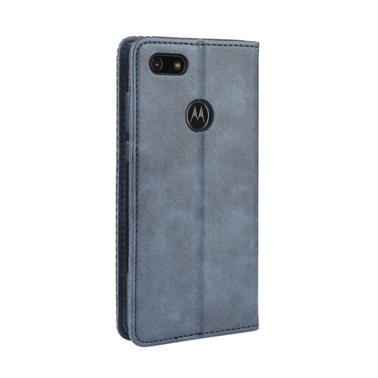 Retro Style Skin PU Leather Wallet Cover for Motorola Moto E6 Play - Blue