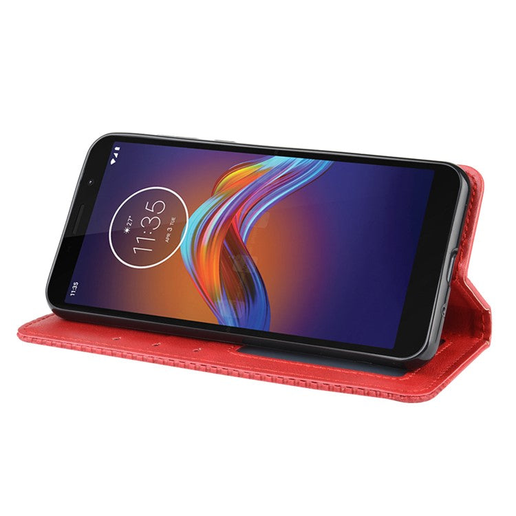 Retro Style Skin PU Leather Wallet Cover for Motorola Moto E6 Play - Red