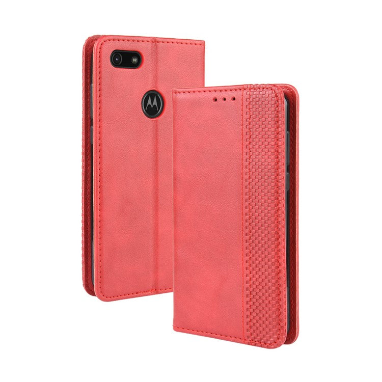 Retro Style Skin PU Leather Wallet Cover for Motorola Moto E6 Play - Red