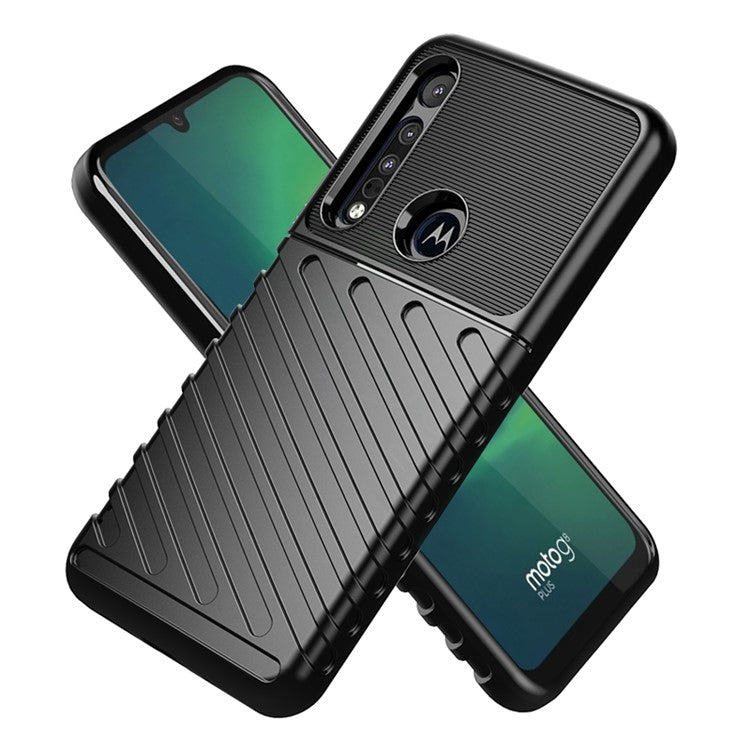 Thunder Series Twill Grain TPU Back Cover for Motorola Moto G8 Plus/One Vision Plus - Black