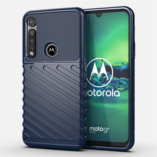 Thunder Series Twill Grain TPU Back Cover for Motorola Moto G8 Plus/One Vision Plus - Blue
