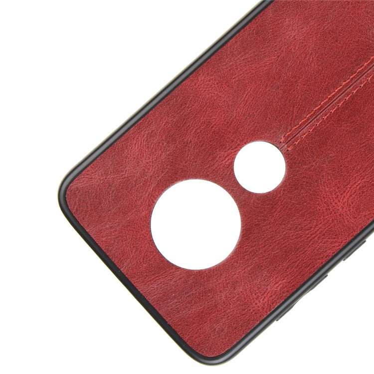 Leather Coated PC + TPU Hybrid Cover Case for Motorola Moto G7 Plus / Moto G7 - Red