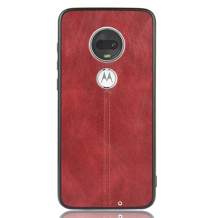Leather Coated PC + TPU Hybrid Cover Case for Motorola Moto G7 Plus / Moto G7 - Red