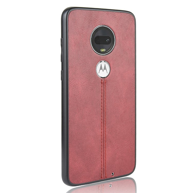 Leather Coated PC + TPU Hybrid Cover Case for Motorola Moto G7 Plus / Moto G7 - Red