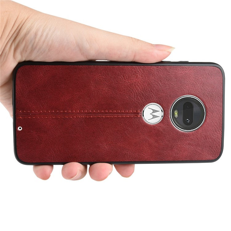 Leather Coated PC + TPU Hybrid Cover Case for Motorola Moto G7 Plus / Moto G7 - Red