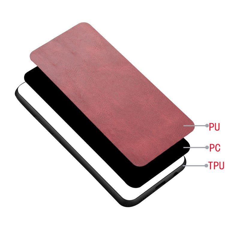 Leather Coated PC + TPU Hybrid Cover Case for Motorola Moto G7 Plus / Moto G7 - Red