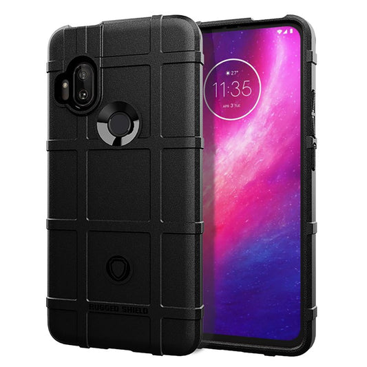 Rugged Square Grid Texture Thicken TPU Cell Phone Covering for Motorola One Hyper - Black