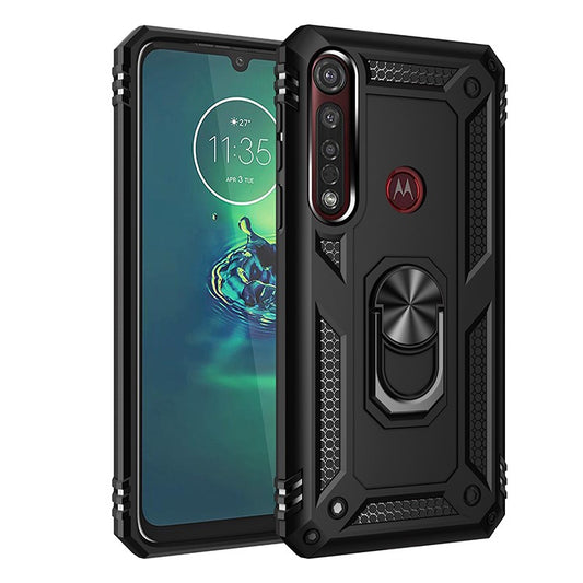 Hybrid PC TPU Kickstand Armor Mobile Phone Casing for Motorola Moto G8 Plus - Black