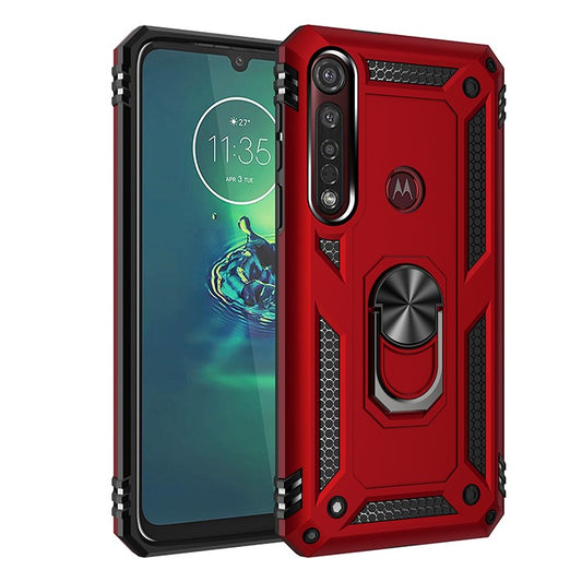 Hybrid PC TPU Kickstand Armor Mobile Phone Casing for Motorola Moto G8 Plus - Red