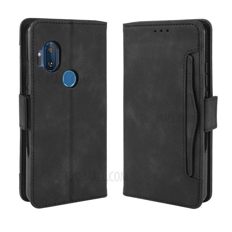 Wallet Multiple Card Slots Leather Stand Case for Motorola One Hyper - Black