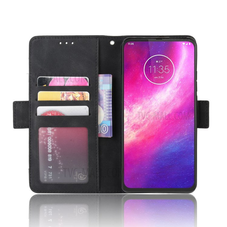 Wallet Multiple Card Slots Leather Stand Case for Motorola One Hyper - Black