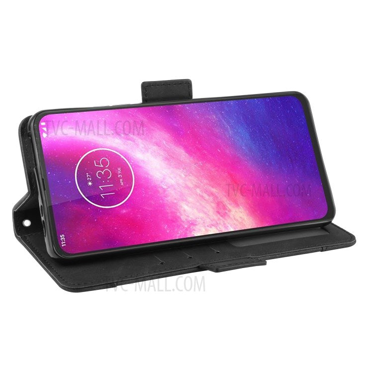 Wallet Multiple Card Slots Leather Stand Case for Motorola One Hyper - Black