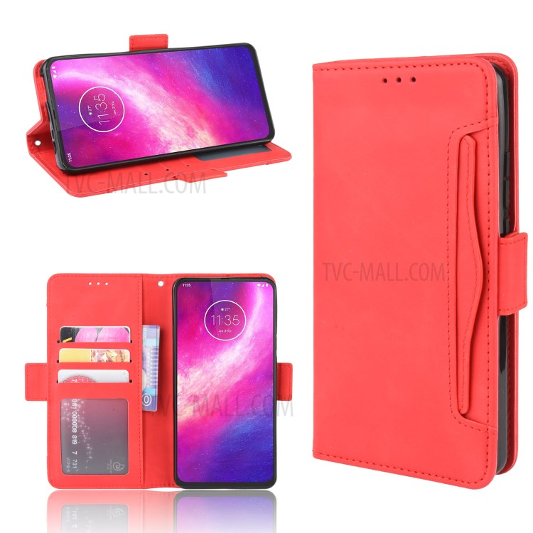 Wallet Multiple Card Slots Leather Stand Case for Motorola One Hyper - Red