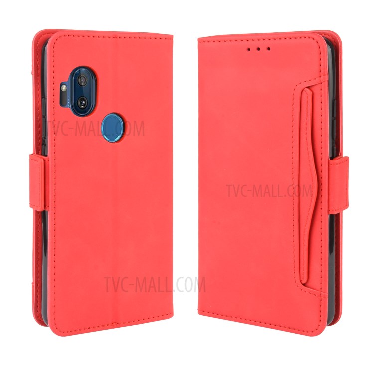 Wallet Multiple Card Slots Leather Stand Case for Motorola One Hyper - Red