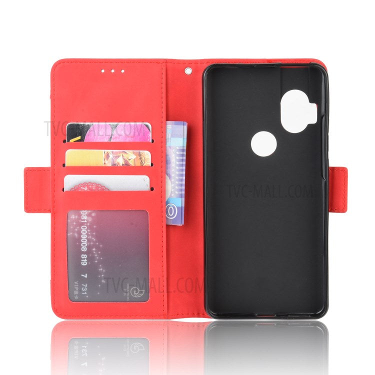 Wallet Multiple Card Slots Leather Stand Case for Motorola One Hyper - Red