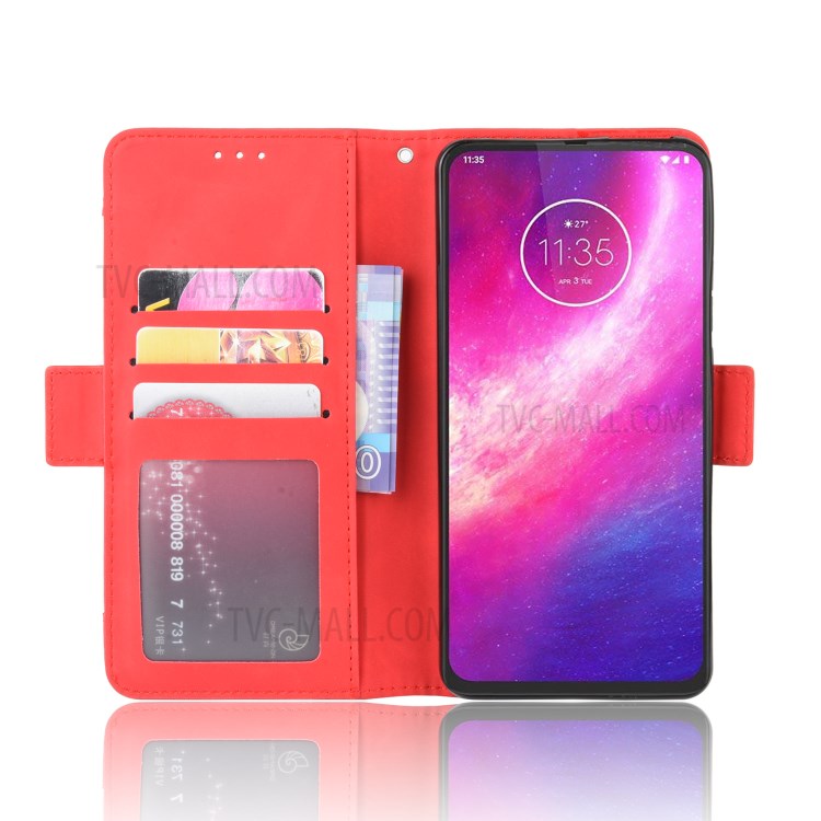 Wallet Multiple Card Slots Leather Stand Case for Motorola One Hyper - Red